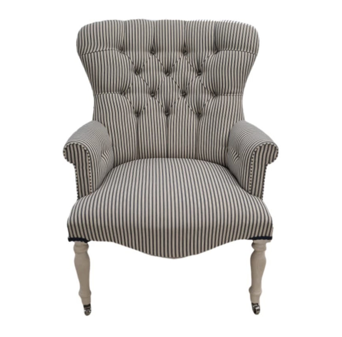 Armchair Blue ticking stripe Chair/Bedroom Chair. Handmade in Etsy