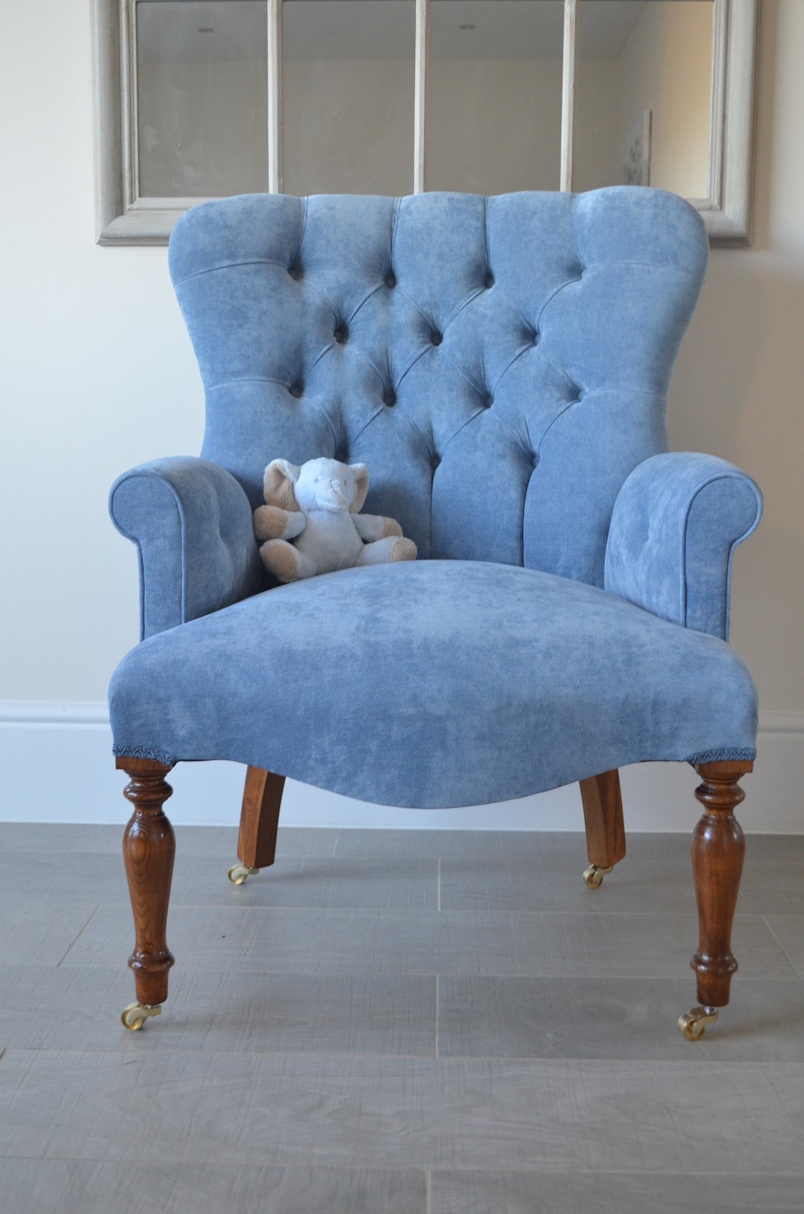 Armchair Blue Velvet Chair/Bedroom Chair. Handmade in UK Etsy