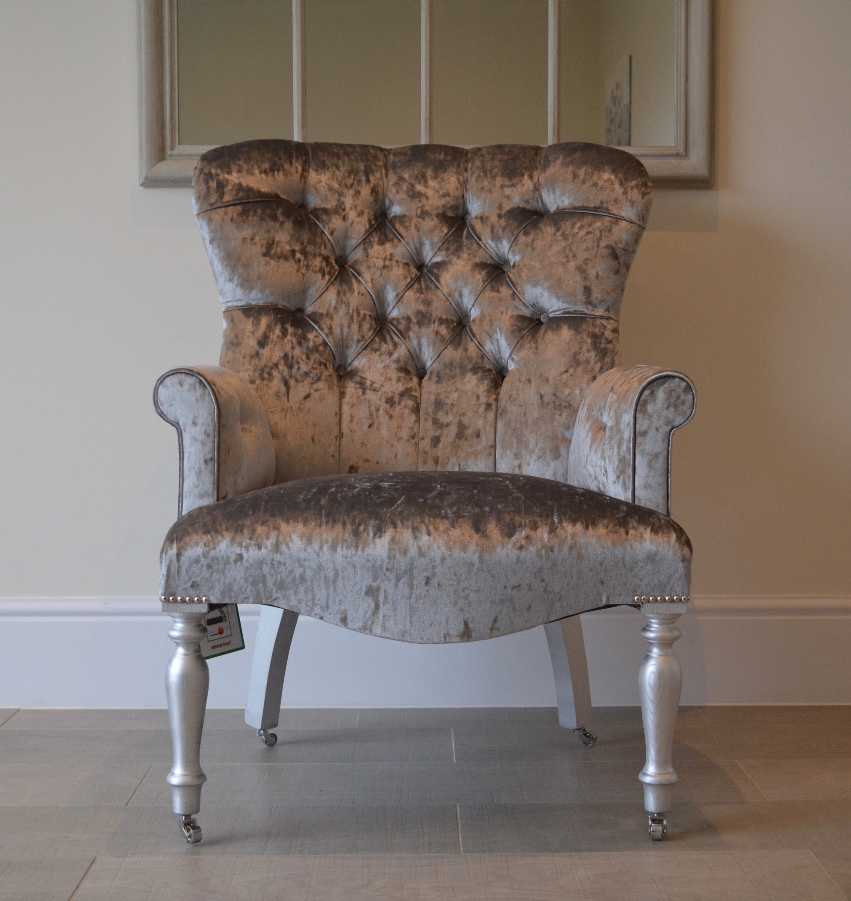 Pewter Crushed Velvet Armchair Chair/Bedroom Chair. Handmade Etsy