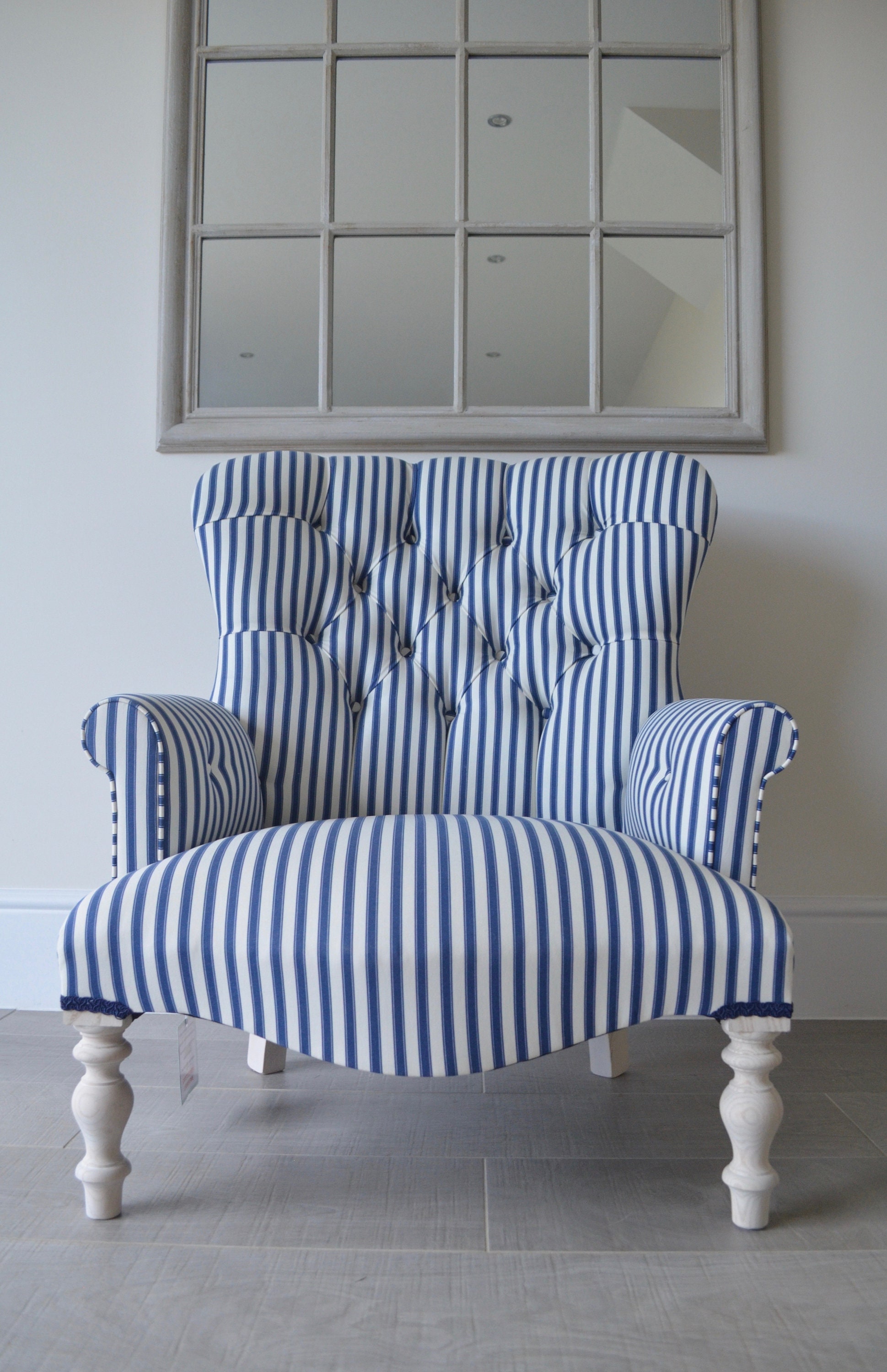 Blue and white striped cheap chair with ottoman