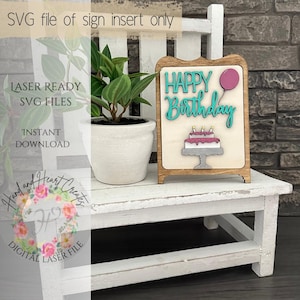 Arquivo de inserção de placa de feliz aniversário, placa de laser alterável, arquivo svg cortado a laser, decoração de presente de aniversário, decoração de festa de aniversário, bandeja de aniversário