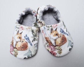 Fox Print Baby Moccasins, Reversible Soft Sole Cloth Slippers