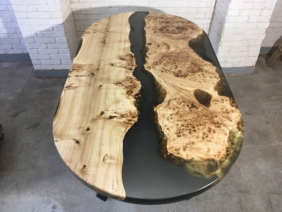 Dining Table Poplar Wood and Transparent Black Epoxy Resin Etsy UK