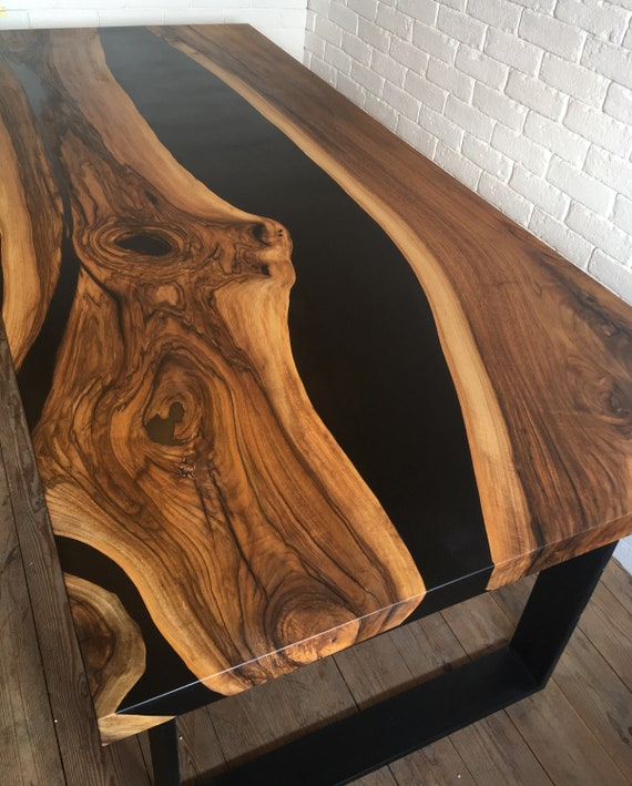 Dining Table Walnut Wood and Epoxy Resin Etsy