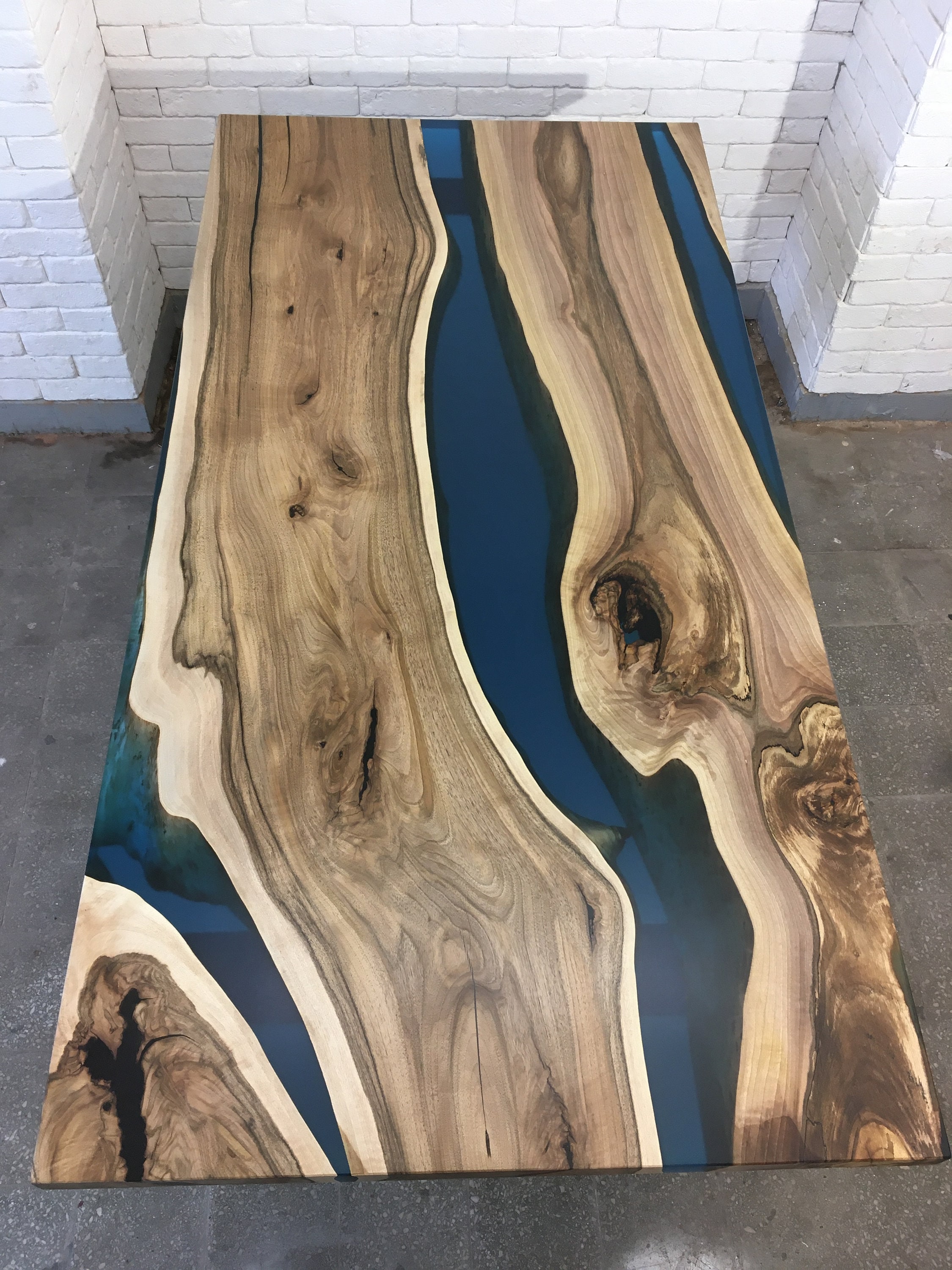 Dining Table Walnut Wood and Blue Epoxy Resin Etsy