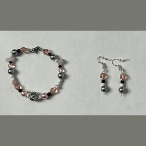 Silver and Light Pink Bracelet/Earring Set