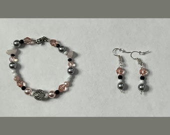 Silver and Light Pink Bracelet/Earring Set