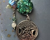 Celtic Purse Jewelry or Key Chain Celtic Pentagram, Moon Tree of Life Pendant Chrysocolla Keyring Perfect Gift for Ireland Lovers