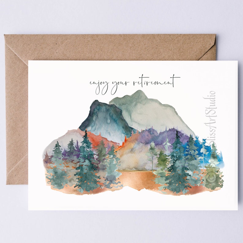 Retirement Card Nature Retirement Card Environmentalist Retirement Card for the Tree Hugger Retiree Mountains Art Card image 1