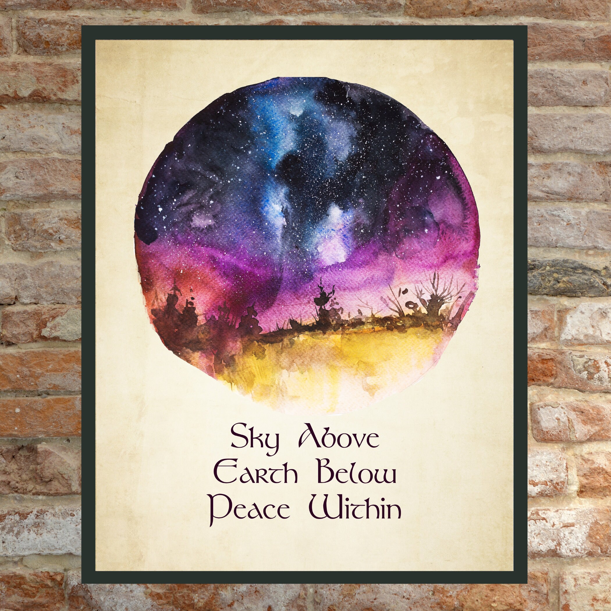 picture Sky Above Earth Below Peace Within Sign sky above earth below peace within wiccan blessing watercolor art print pagan decor empowering gift spiritual wall poster