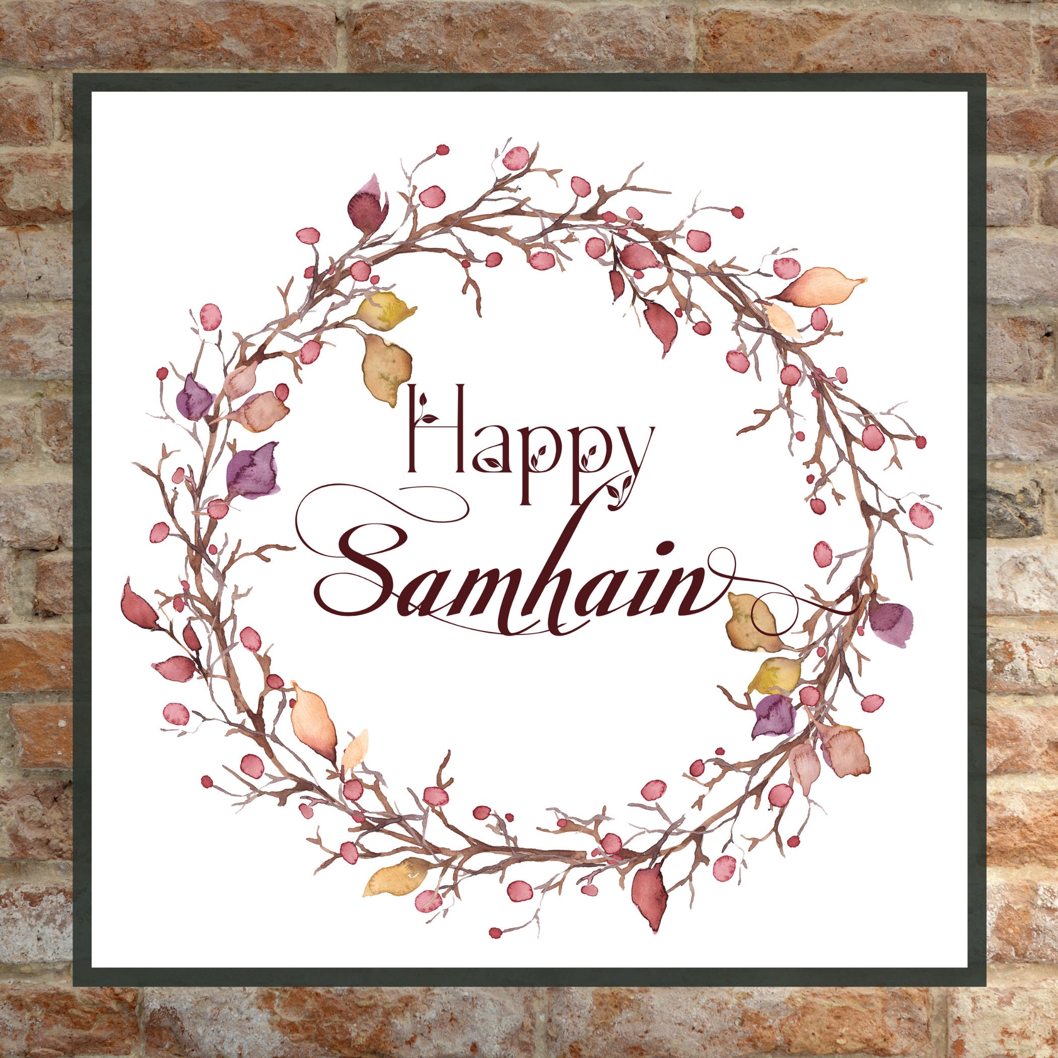 Happy Samhain Quote & Watercolor Wreath Art Print Pagan Etsy