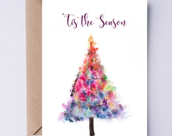 Christmas Card | Bright Christmas Tree Card | Holiday Notecard | Tis the Season Greeting Card