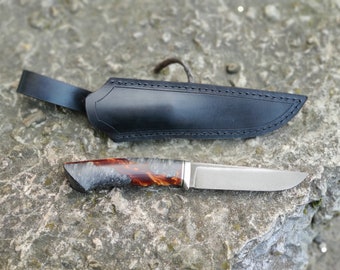 Hand Forged Hunting Knife: K110 Steel Blade, Leather Case