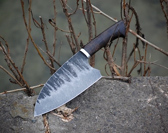 Serbian Chef Forged Cleaver Knife: Handmade High-Carbon Steel with Leather Sheath
