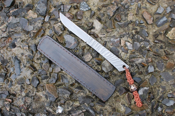 EDC Knife, All Metal Knife, Fixed Blade, Pocket Knife With Leather Sheats, Fulltang Knife, Kiridashi