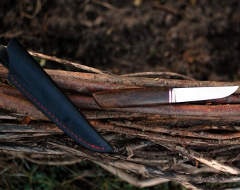Handmade Scandinavian Knife with Leather Case: Bog Oak Handle