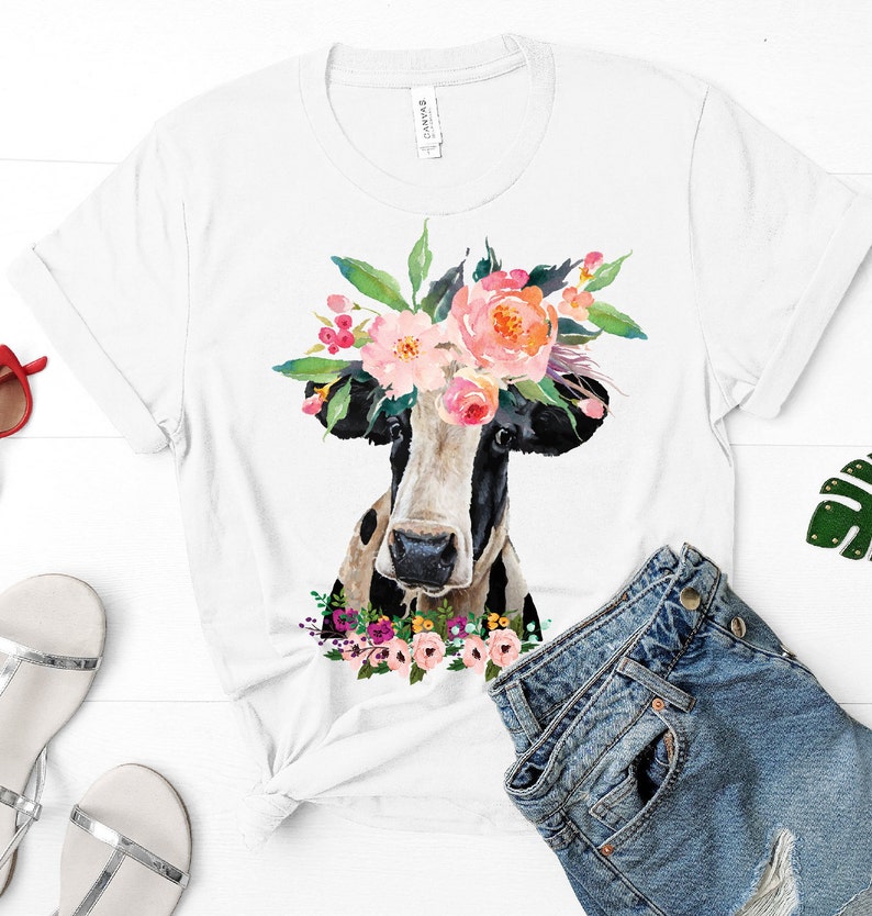 Mucca dell'acquerello con fiori clipart download | Etsy