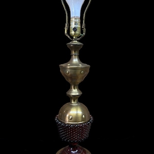 Fenton Vintage MCM Hobnail Glass Working Amber Colored Electric Gold Oil Lamp