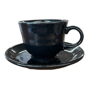 Fiesta - Black Teacup & Saucer Ceramic Homer Laughlin Tea Set Drinkware Kitchen