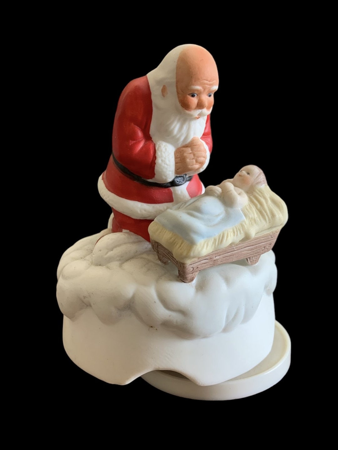 Vintage Santa Claus Christmas Music Box Silent Night Kneeling Etsy