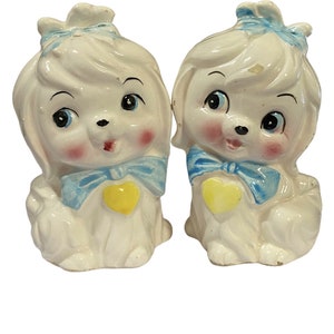 Lefton Dog Porcelain Salt and Pepper Shakers, Made in Japan