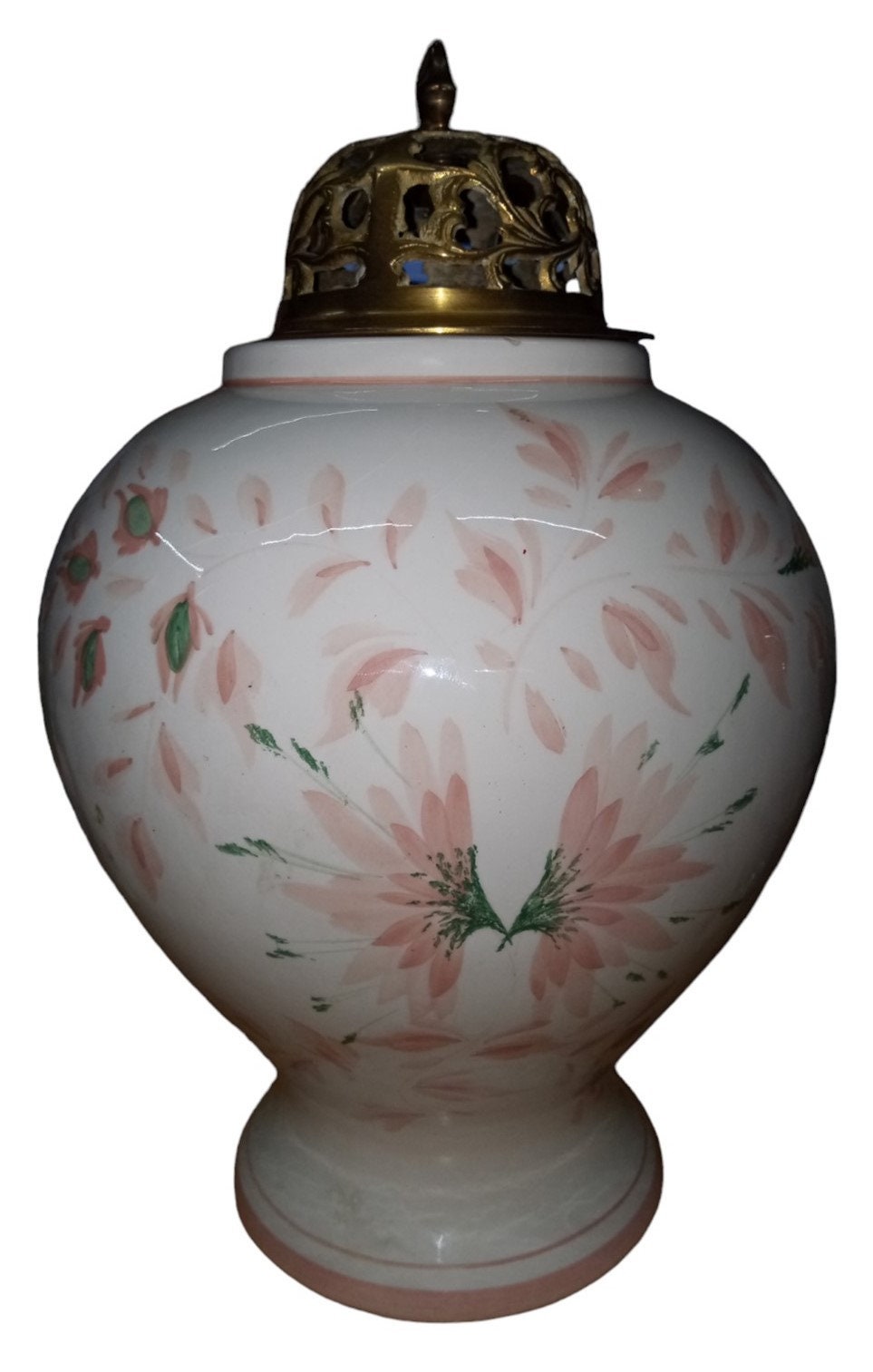 花柄装飾の陶器の丸型壺　アンティーク　レトロ　昭和時代に使われていたものです！ 蓋付き花柄陶器壷 イタリア製 ヴィンテージ コレクターズ