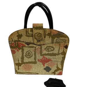 1950s Handbag Structured Patented Material and Vinyl Cream Gold and Pinks