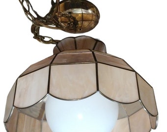 Glass Electrical Chandelier Lamp White Sphere Center Vintage MCM White
