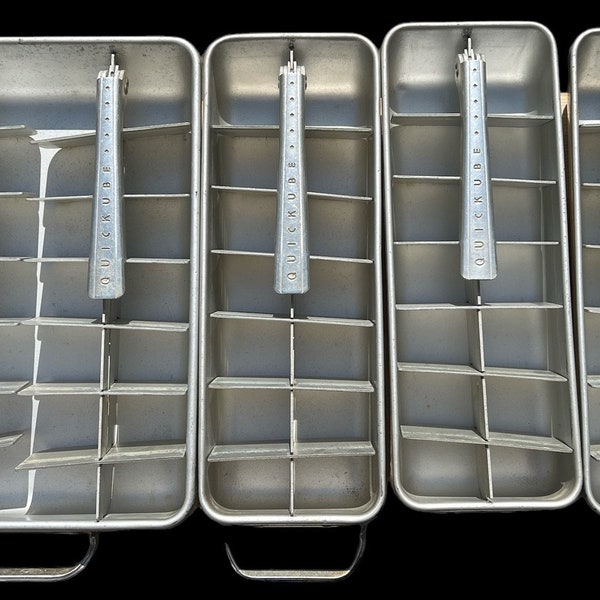 Frigidaire Ice Cube Trays Antique Quickube Vintage Aluminum Lift Lever Set of 4