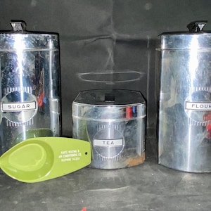 Vintage Kromex Steel Sugar, Flour and Tea Canister Set of 3