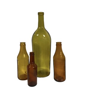 Lot of 4 Vintage Amber/Brown/ Green Glass Bottles