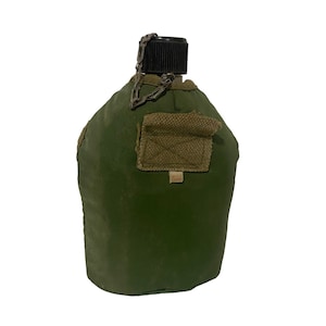 Flask Vintage Aluminum Metal with Green Protective Sleeve