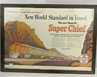 Antique Santa Fe Railway Super Chief February 1951 Newspaper Picture Framed