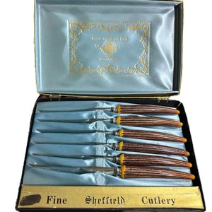Sheffield Cutlery Steakmesser-Set Edelstahl Bakelit ? Kunst Hirsch Horn 6 Stück
