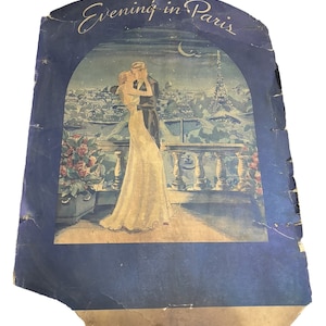 Letrero antiguo "Atardecer en París", cartón decorativo publicitario