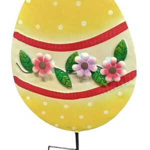 Handcrafted Easter Yellow Metal Egg Yard Art Holiday Spring Outdoor Yard Decor