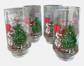 Juego de cuatro vasos de edición limitada de Coca-Cola de Navidad de 1977 de Holly Hobbie.