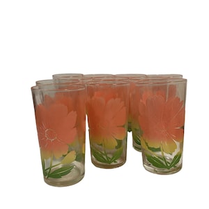 Federal Glass Swanky Swig Hibiscus Flower Tumblers 1950s Set of 11