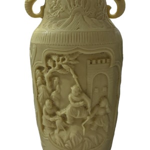 Vase Carved Resin Chinoiserie Home Decor Elephant Engravings Speckled