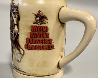1991 Vintage Anheuser - Busch Budweiser Holiday Tradition Clydesdales Beer Stein