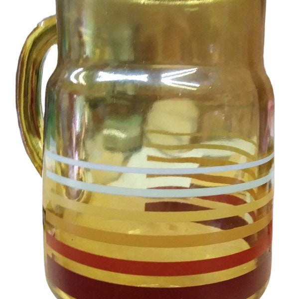 Amber Striped Glass Pitcher Vintage Collectible Serveware Drinkware Kitchenware