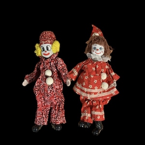 Porcelain Clown World Dolls Two Piece Set Bendable Limbs Circus Figurines