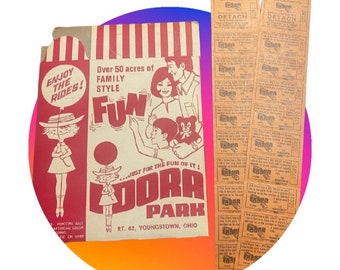 Idora Park Memories - Original Unused Popcorn Box plus 30 cent Tickets - 2 Individual Strips of 10