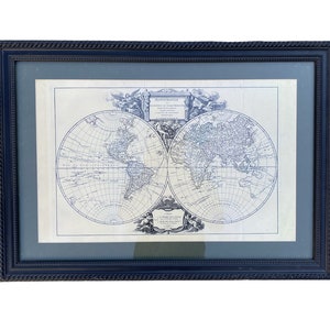 Mappemonde, carte du monde française vieillie, cadre noir