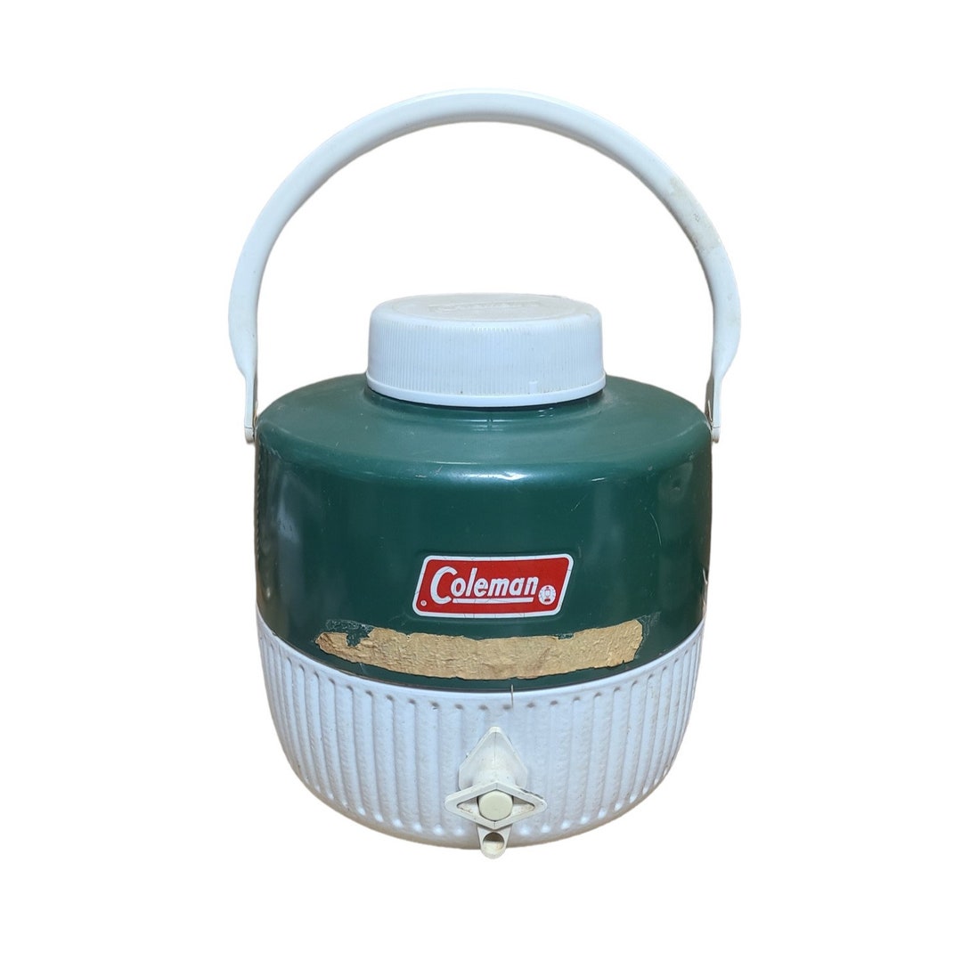 Vintage Coleman Water Beverage Cooler White Green One Gallon Etsy