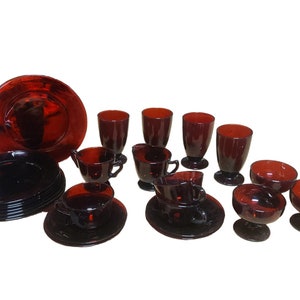 Anchor Hocking Vintage Ruby Red Glass Dish Set 24 pieces
