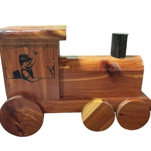 Wooden Train Bank Historical Village Cortland Ohio Conductor Graphic Locomotive