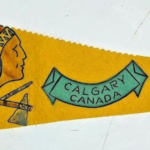 Vintage Calgary Alberta Cananda Percys Felties Yellow Felt Pennant