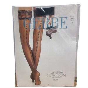 Gerbe Paris Ladies Jarretiere Cupidon Thigh-Hi Stay Up Hearts Black Noir Size 4
