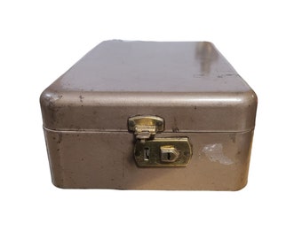 Vintage Metal Bank Box with Clasp and Lock Organization Safe Keeping Storage